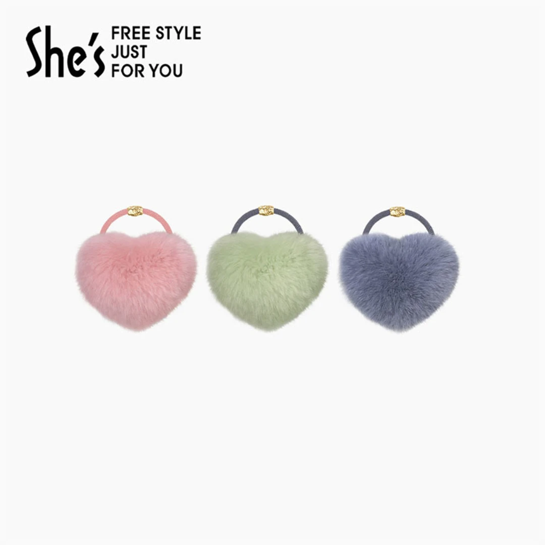 shes轻简循迹柔软爱心獭兔毛马尾发绳皮筋头绳丸子头头花发饰