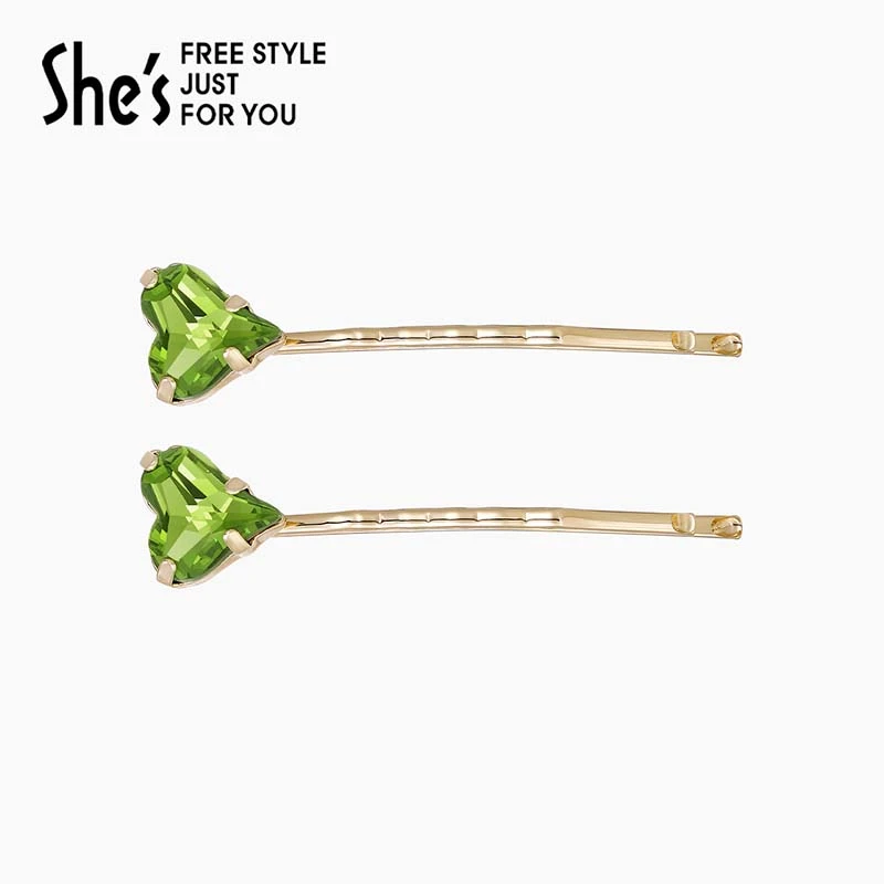 shes卢梭假日原创工艺水晶爱心边夹侧夹高级感刘海碎发夹一对
