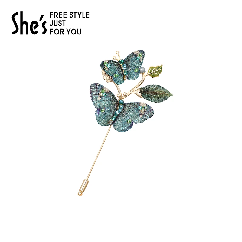 铜合金布艺胸针 shes斑斓蝶梦刺绣蝴蝶插针胸针胸花设计