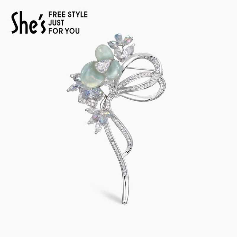 非金属合成锆石胸针 shes巴比耶璀璨蔷薇花朵蝴蝶结胸针胸花时