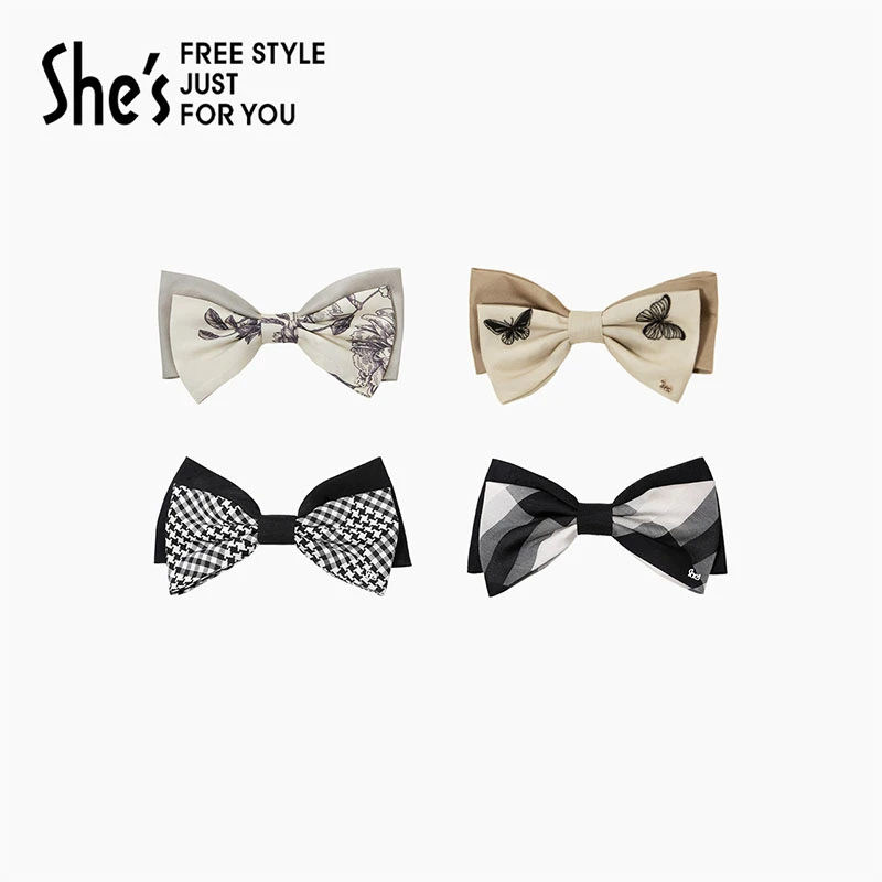 【福利款】shes蝶花斜影复古印花蝴蝶结时尚盘发横夹一字马尾夹