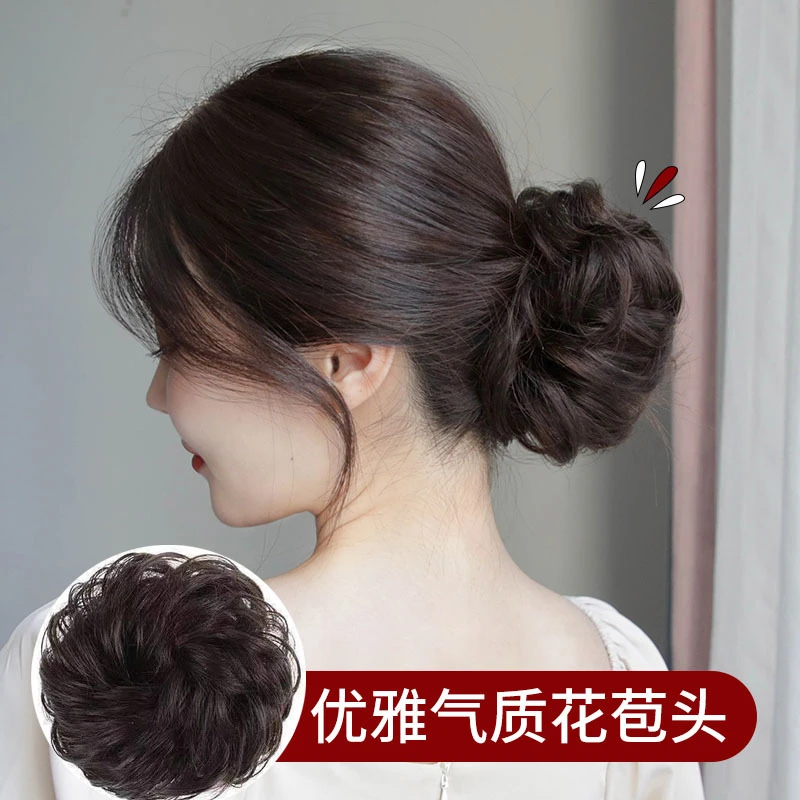 假发女发圈花苞头花逼真丸子头扎发包盘发神器橡皮筋头绳蓬松自然