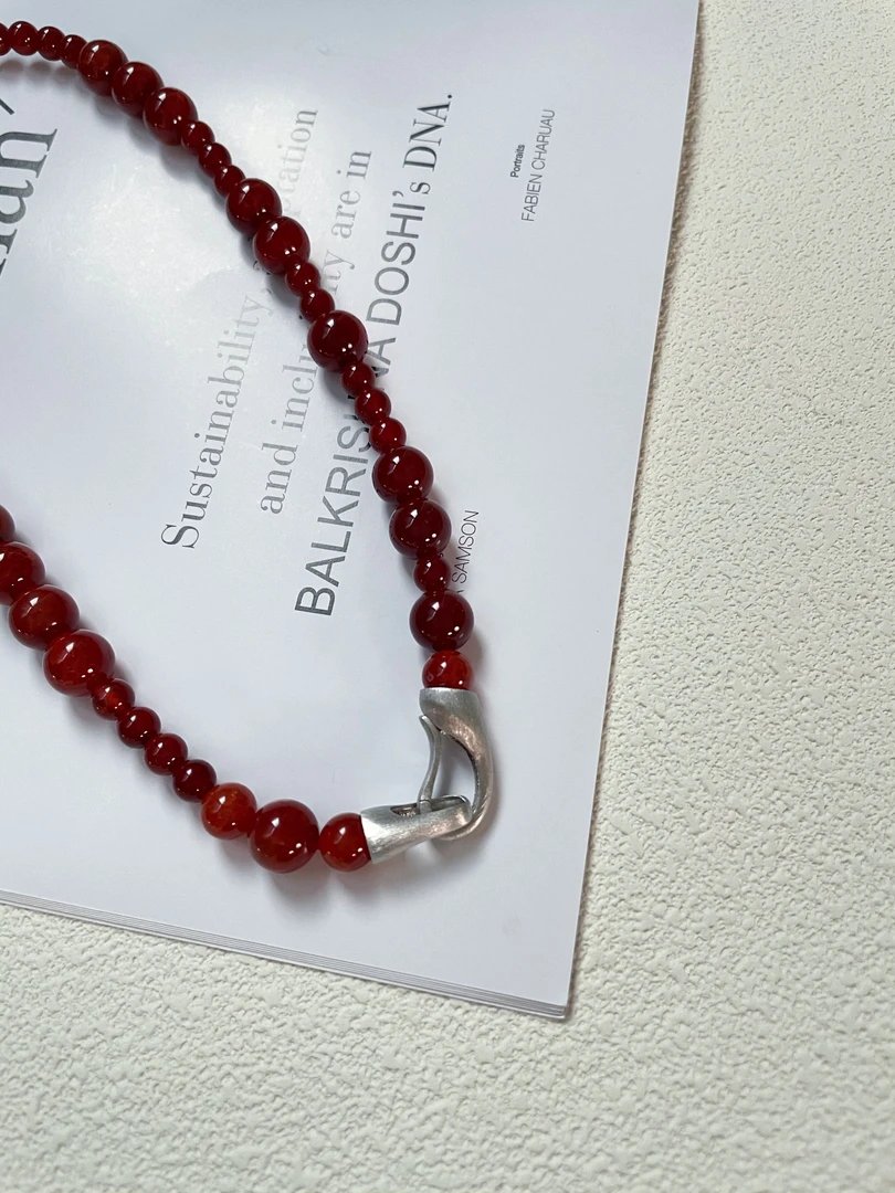 吊坠925银 LEEONE【新年】轻奢简约红色重工过年百搭项链A188