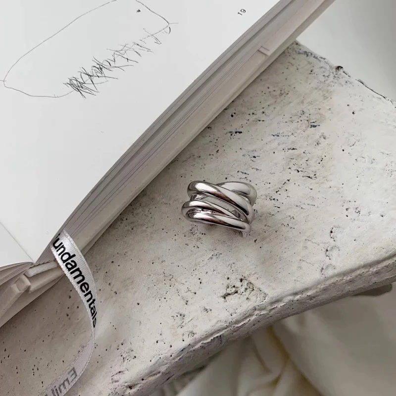 925银戒指 LEEONE【交织】个性多层螺旋交织戒指A76