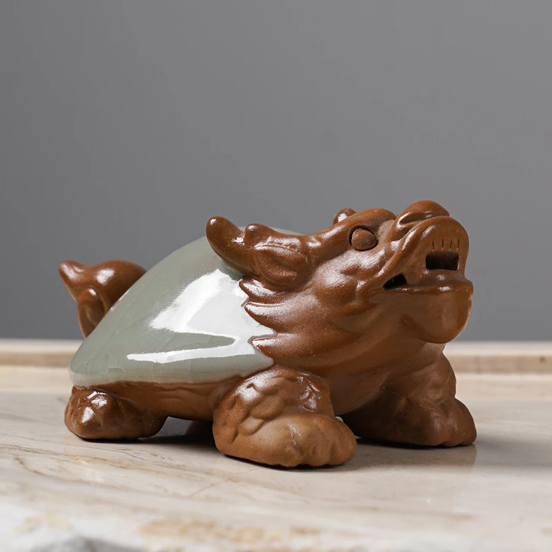 哥窑龙龟笑佛茶宠中式陶瓷工夫茶具茶道配件茶盘瑞兽摆件家用茶玩