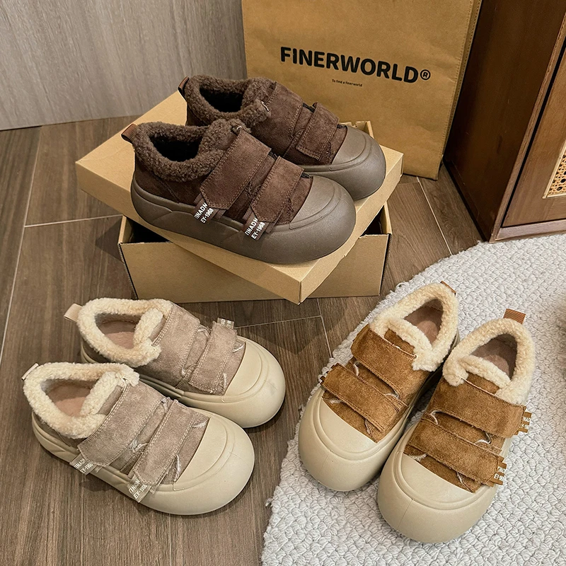 魔术贴增高板鞋女2024秋冬新款时尚百搭厚底休闲鞋加绒保暖面包鞋