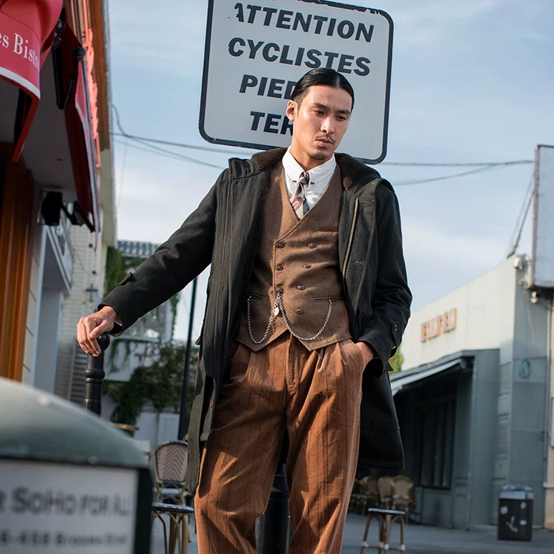 SOARIN英伦风复古派克大衣男冬季连帽加绒加厚休闲中长款风衣外套