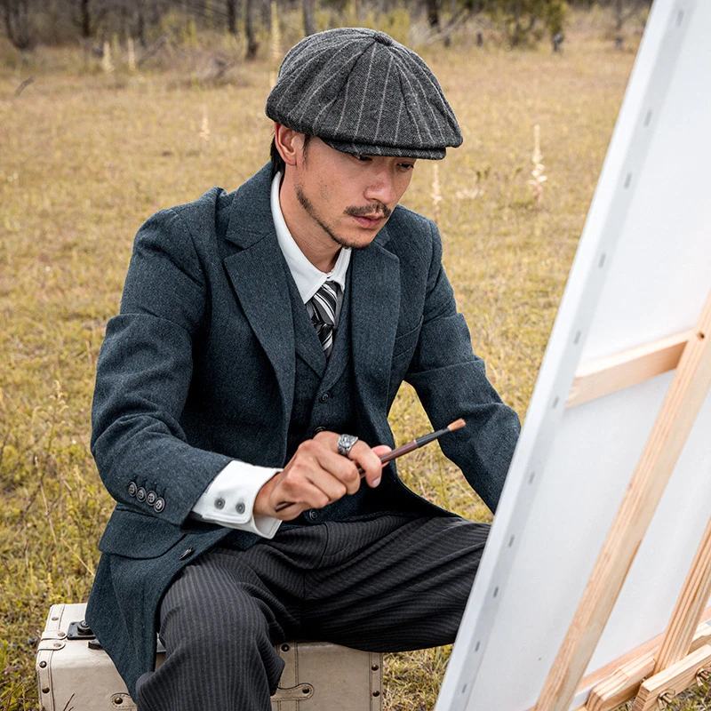SOARIN复古英伦风毛呢西装外套男浴血黑帮雅痞商务正装休闲单西服