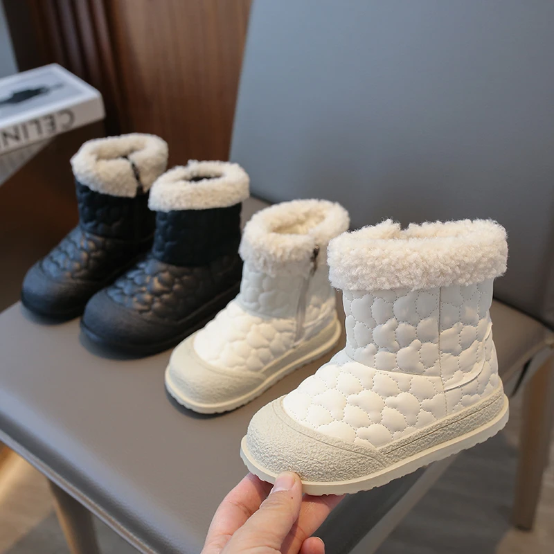 儿童加绒雪地靴保暖软底棉靴2024冬季新款中大童百搭皮靴防水6610