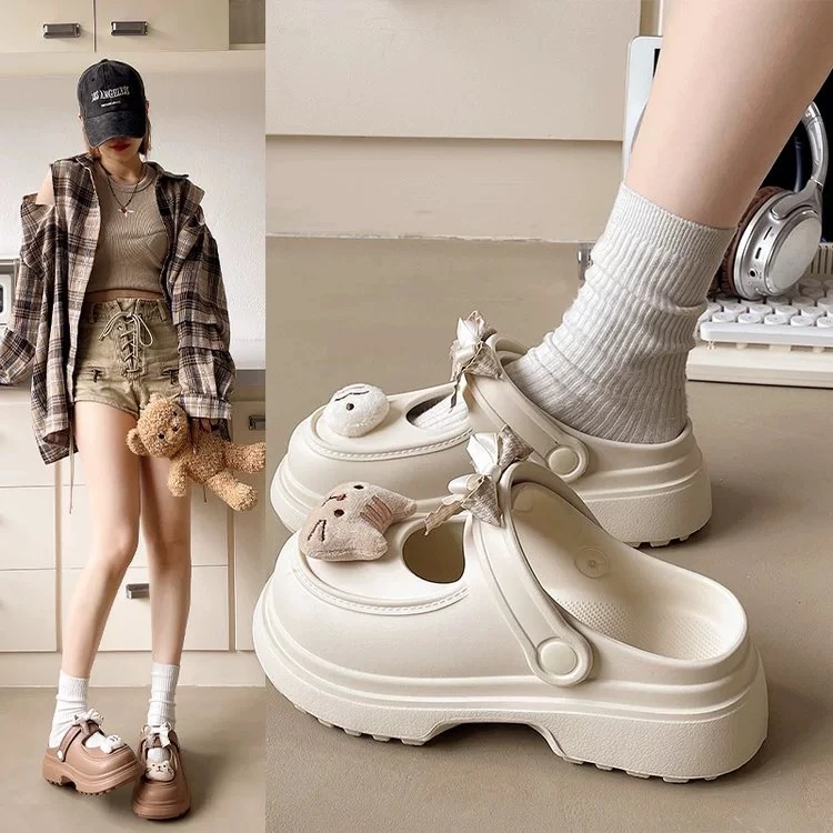 可爱猫鱼蝴蝶结包头拖鞋女夏季外穿踩屎感厚底增高防滑两穿凉拖鞋