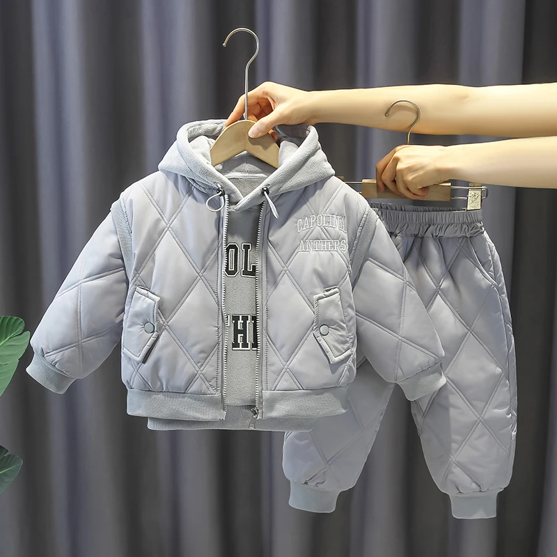 儿童加绒卫衣套装男童冬季韩版运动洋气马甲三件套男宝宝加厚冬装
