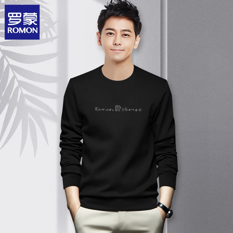Romon/罗蒙卫衣男圆领长袖2024春秋潮流休闲运动上休闲衣外套无帽