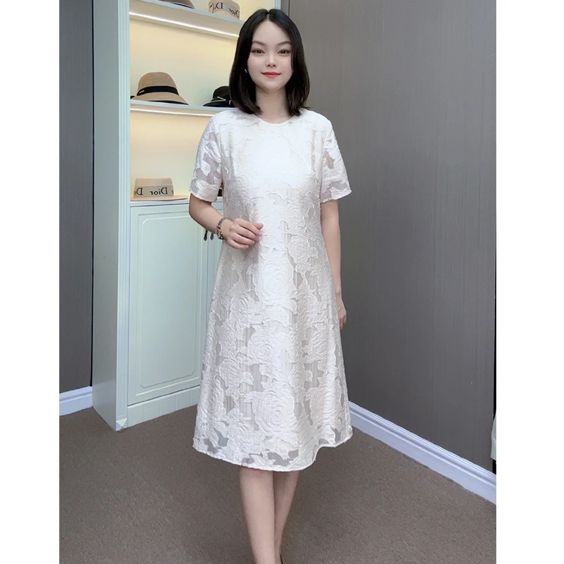 2024新款连衣裙女夏季时尚烧花宽松A字裙子