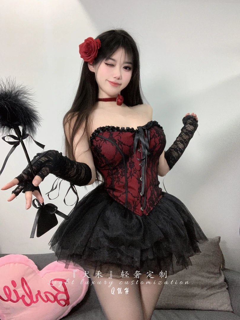 『犬禾』复古猫系宫廷风蕾丝抹胸马甲胸衣纯欲束腰可搭蓬蓬裙重工款