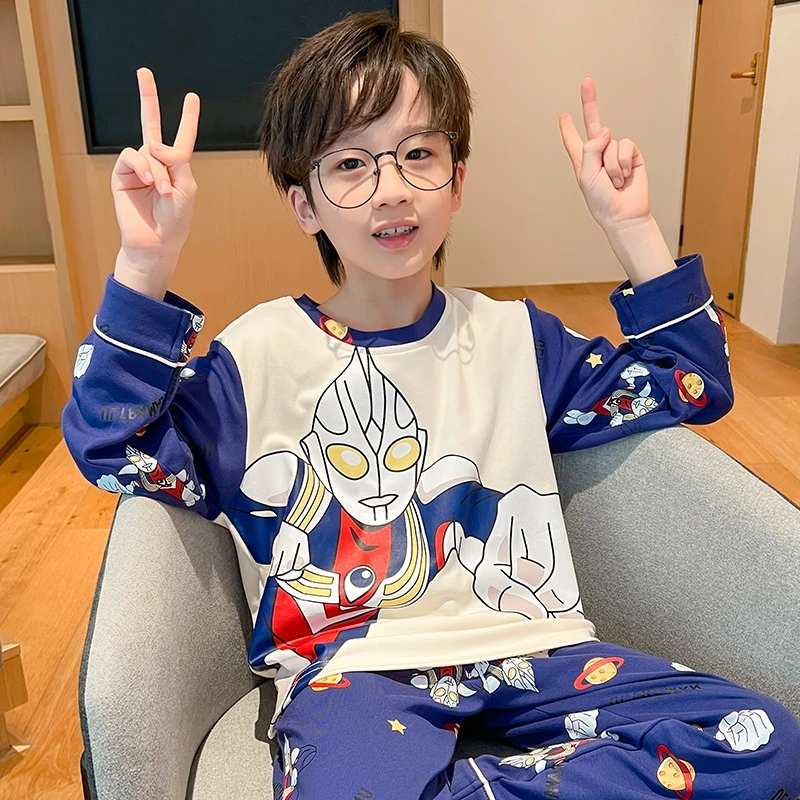 新款春秋季奥特曼儿童款睡衣男童棉质长袖男孩中大童卡通家居服秋