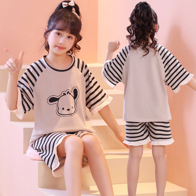 女童睡衣棉质儿童夏季短袖薄款女孩卡通中大童夏天2025新款家居服