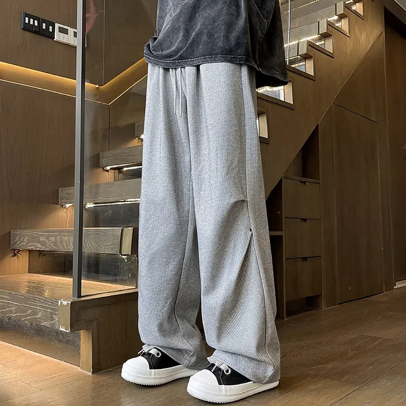 秋季男士高端垂感直筒裤子宽松大码百搭休闲裤潮流ins百搭阔腿裤
