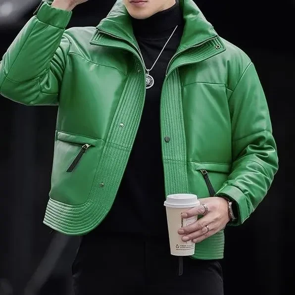 2024秋冬季新款高端男装皮衣夹克加厚短款青年保暖百搭外套男士