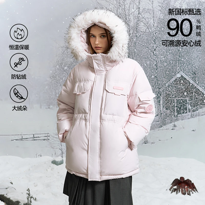 WORKSOUT中长款派克毛领羽绒服美式复古保暖连帽冬季男女