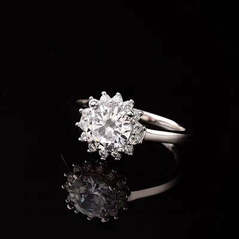 925银莫桑石戒指 太阳花女戒气质银戒素款时尚精美莫桑戒精致