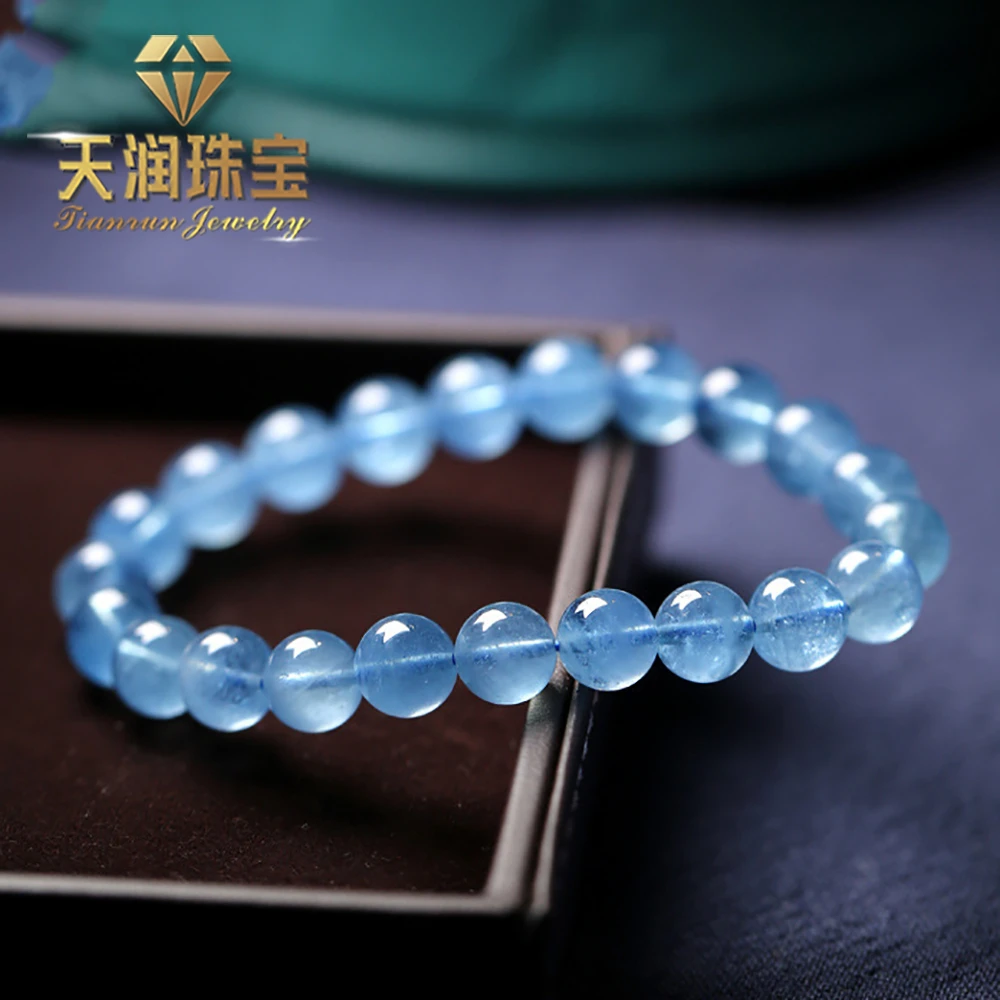 【粉丝福利】天然海蓝宝石手串 蓝色宝石高级水晶简约时尚男女情侣