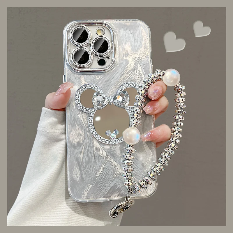 适用苹果15promax手机壳iphone13pro外壳女镜面14高级轻奢带镜子