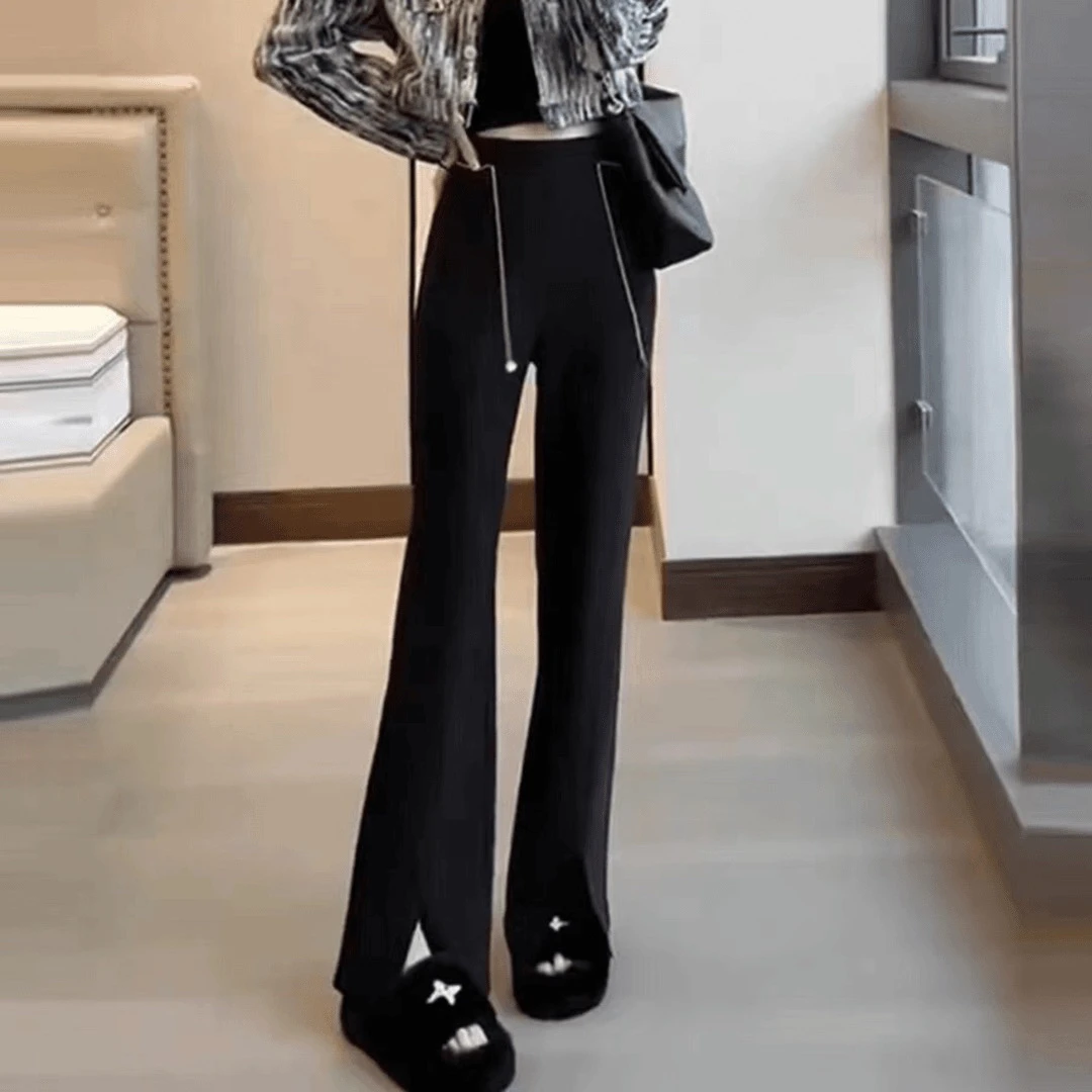 【余姚心依阁铭品】23559秋款十三行正品弹力喇叭裤时尚前开衩