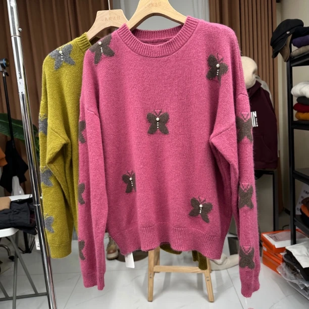 【余姚心依阁铭品】6137蝴蝶顶珠重工全毛套头毛衣