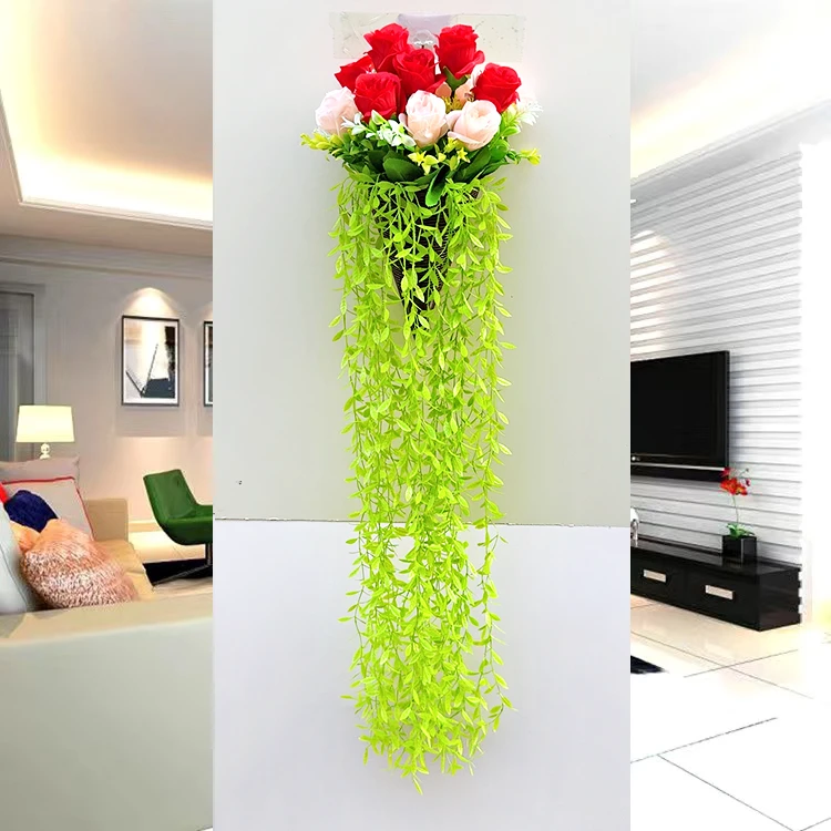 仿真墙面玫瑰花壁挂客厅装饰吊篮藤条假花藤蔓室内挂壁塑料吊顶