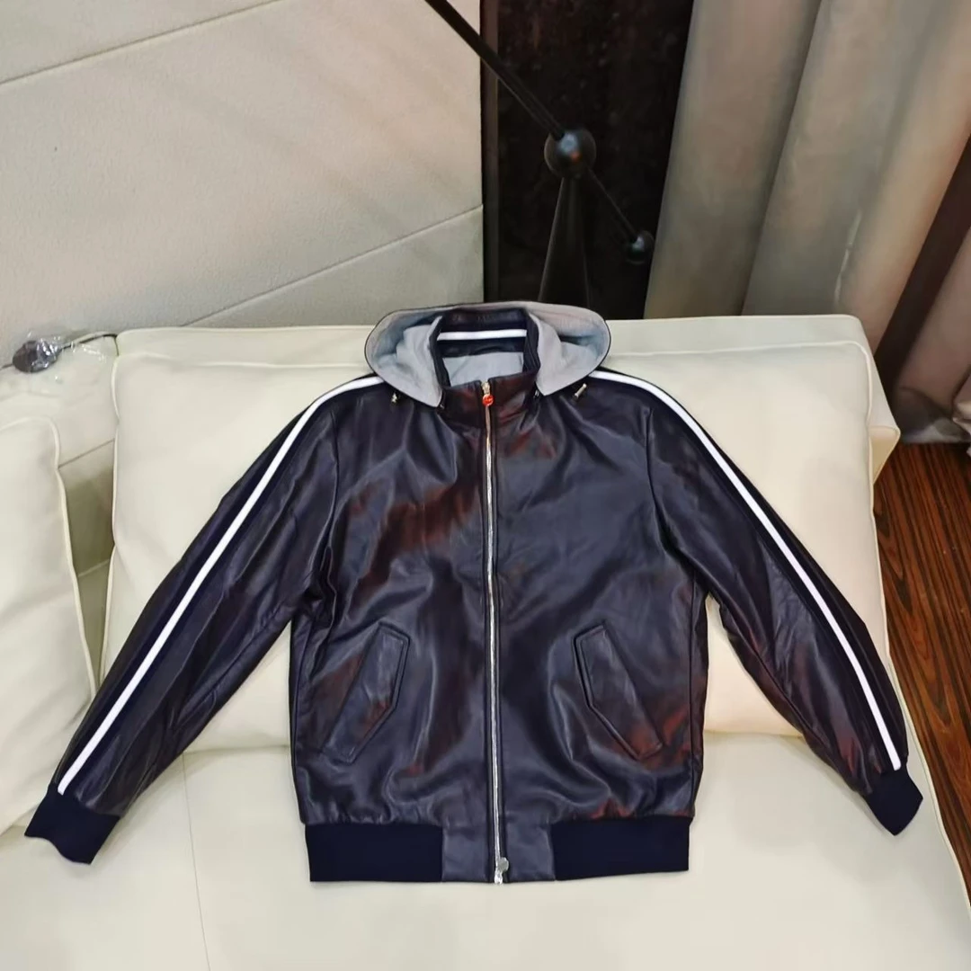 【正经小郑】奇顿的男士深藏蓝色连帽皮衣