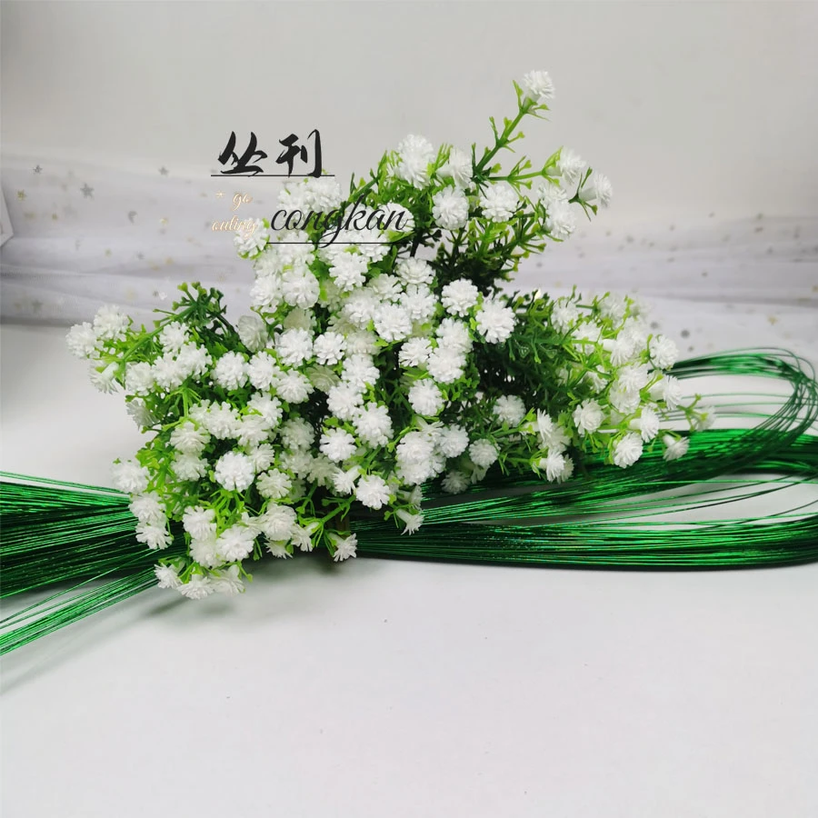 雪纱带玫瑰花辅材 diy手工花配件 铁丝满天星花束