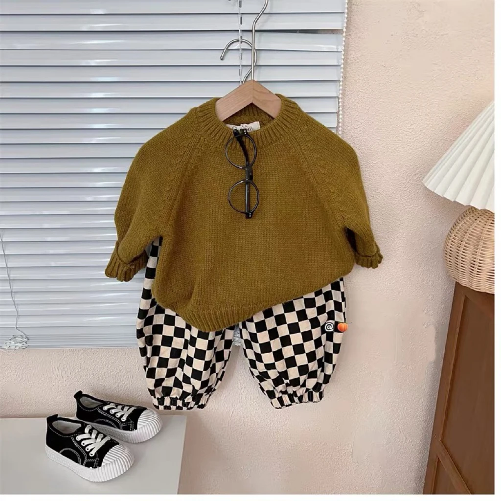 A38 儿童毛衣加厚2022新款秋季女宝宝圆领套头针织衫中小童上衣