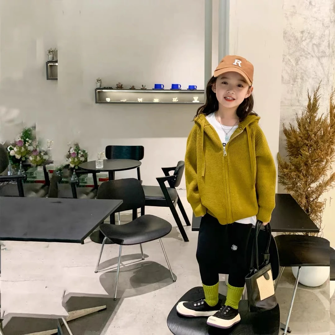 男女童开衫连帽拉链宝宝毛衣外套中大童女宝秋装上衣春秋外穿潮