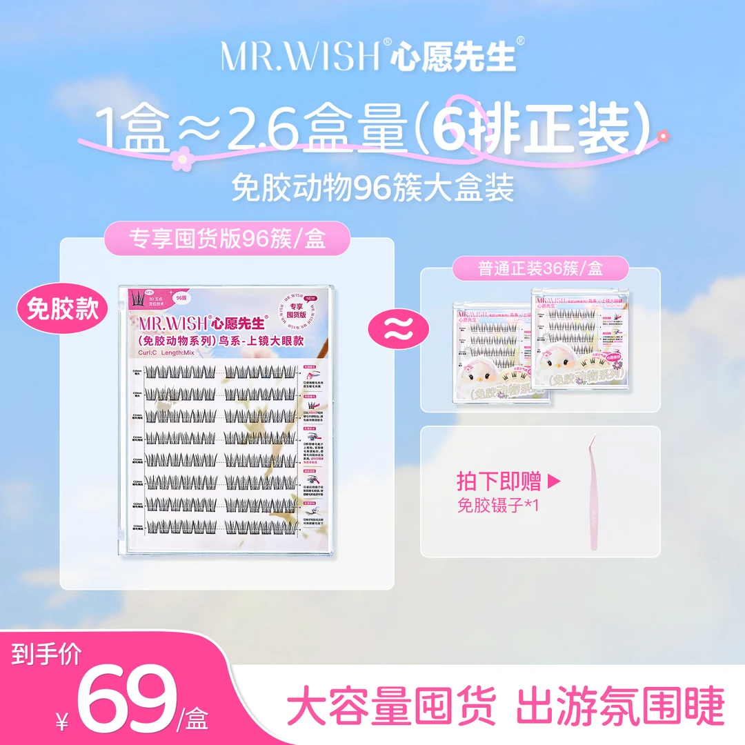 Mr.wish/心愿先生免胶款鸟啾啾大小盒新手单簇假睫毛DB-w