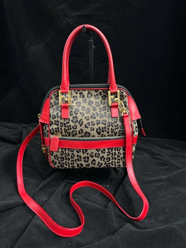 90新 FENDI/芬迪 豹纹拼皮手提斜挎包12337