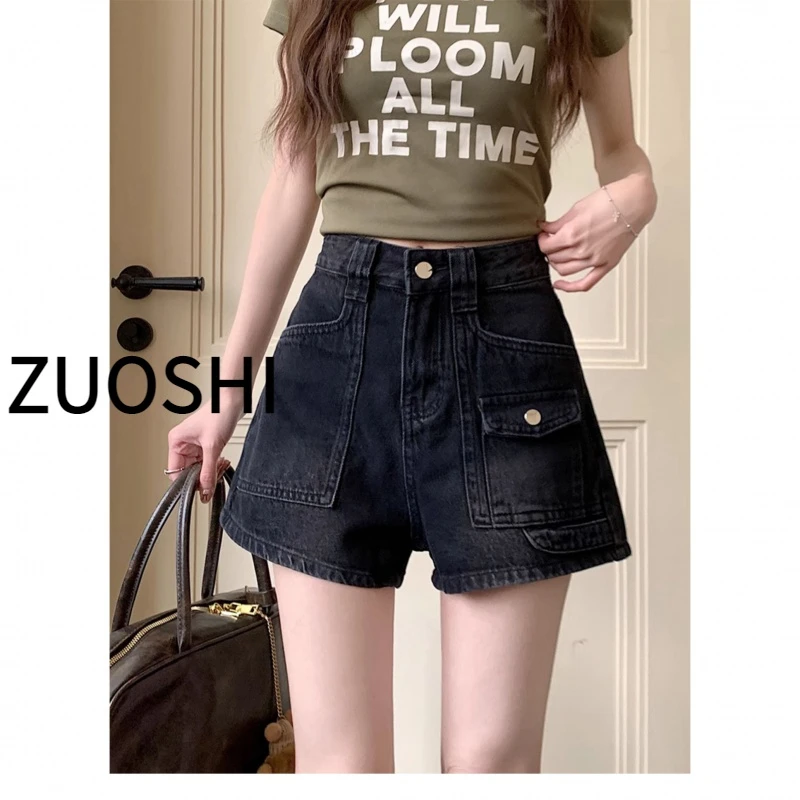 昨诗黑色大码胖妹妹短裤女夏季薄款高腰显瘦宽松a字直筒阔腿热