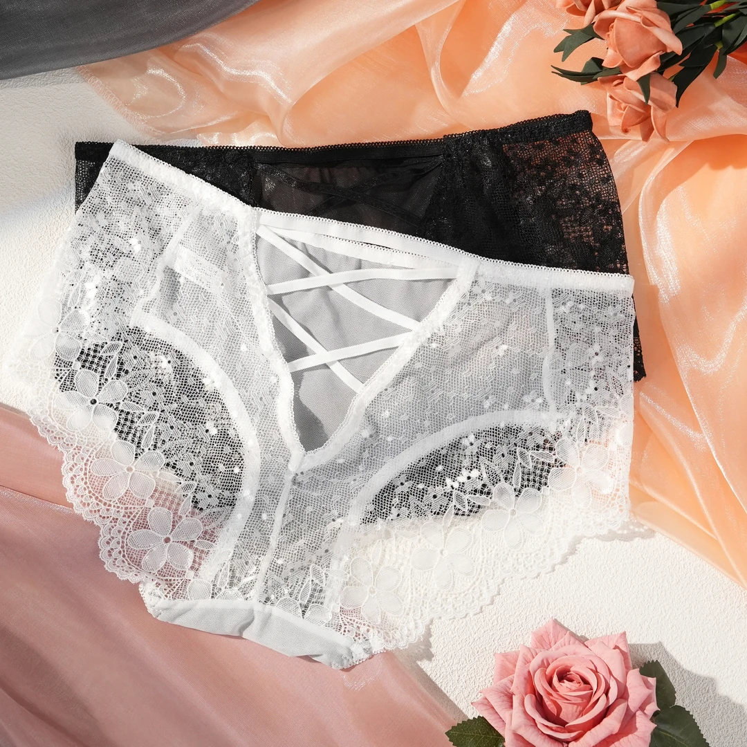 梨花香【100-200斤】女士内裤大码性感蕾丝透气短裤 17214