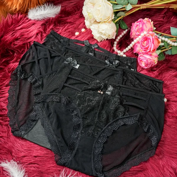 叮当【130-220斤】女士内裤镂空大码性感时尚高腰透气短裤 4条装A22