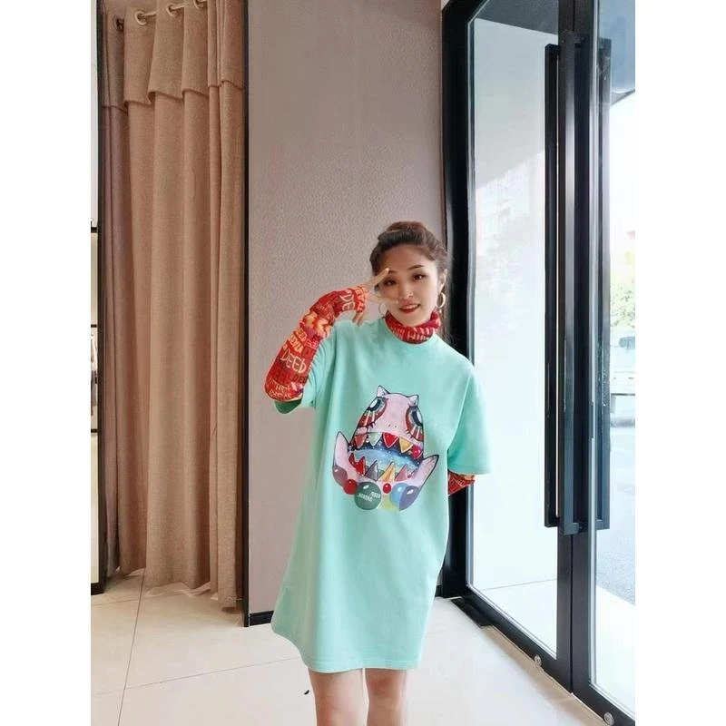 【商场同款】网红2022秋季新款休闲圆领宽松印花短袖T恤1300418