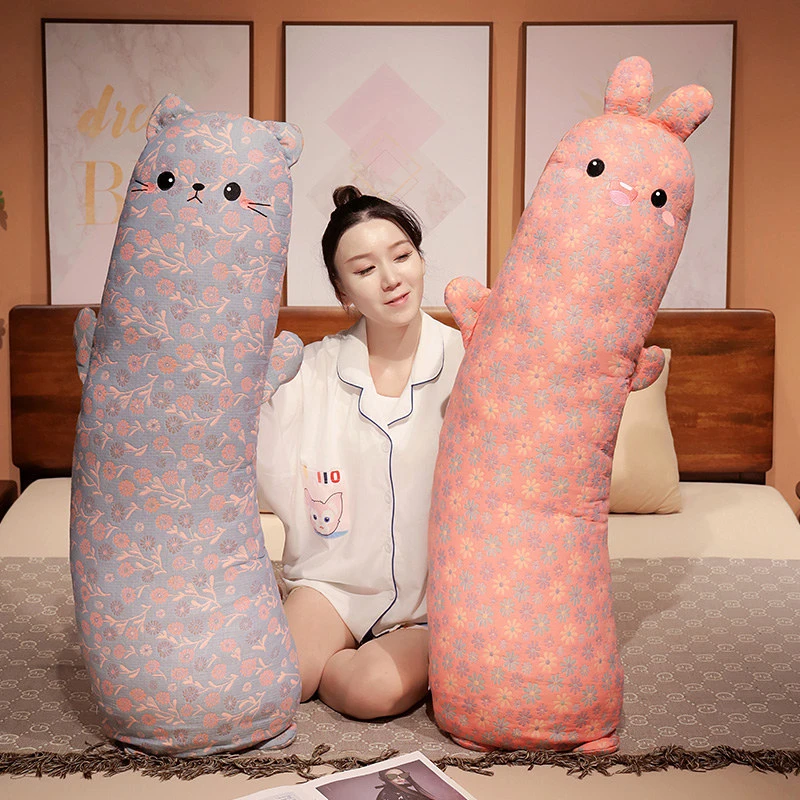 花布猫咪大号长条夹腿靠垫女神三层设计抱抱娃娃公仔长条柔软舒适
