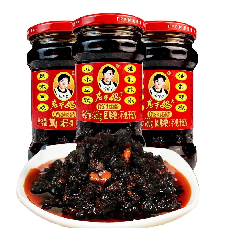 老干妈风味豆豉油制辣椒280g/瓶装贵州特产香辣酱拌饭拌面调味酱