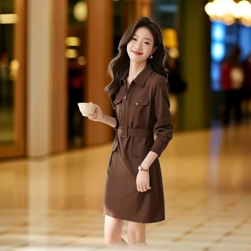 2024洋气春秋连衣裙气质休闲百搭紫色内搭白色外出蕾丝背带裙加绒