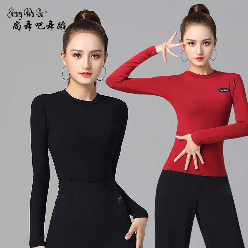 拉丁舞上衣练功服长袖显瘦女士舞蹈服成人绒款国标舞形体服春秋季