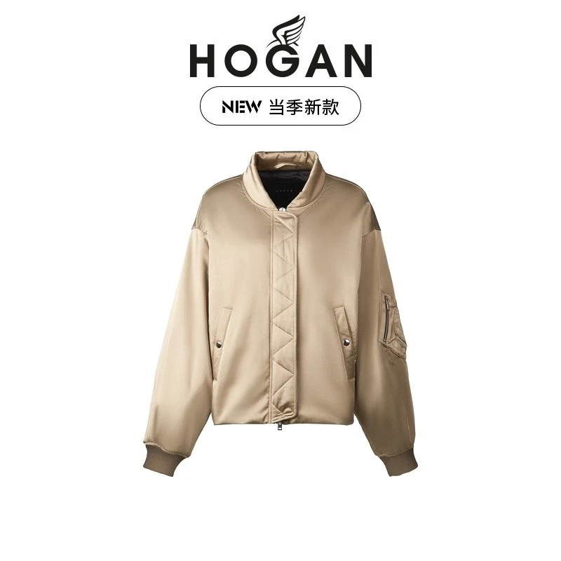 HOGAN女装BOMBER系列时尚休闲宽松版丝缎飞行员夹克