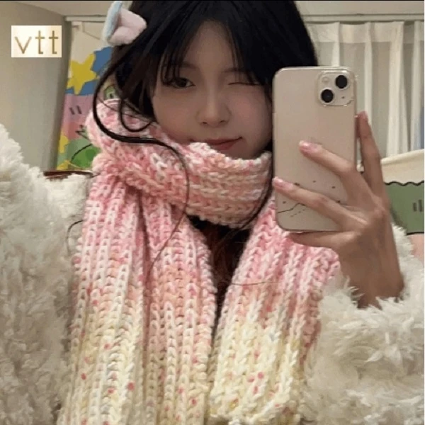 【重生】手工渐变色围巾混线diy彩虹糖渐变围巾手工编织围巾材料包