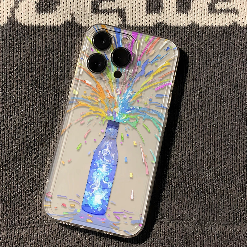 【果果】彩色烟花矿泉水适用苹果华为安卓iphone14手机壳15透明13