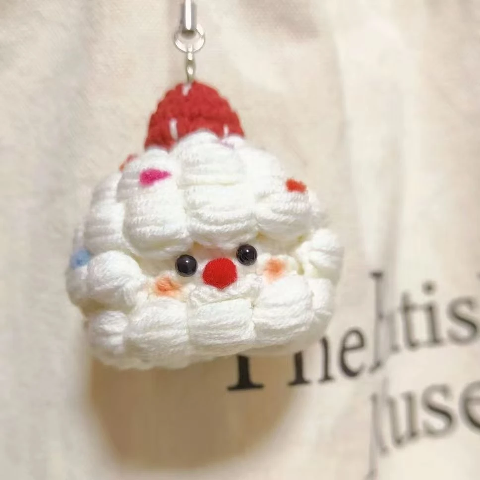【重生】DIY圣诞老人奶油蛋糕挂件摆件手工毛线钩织小物手机饰品