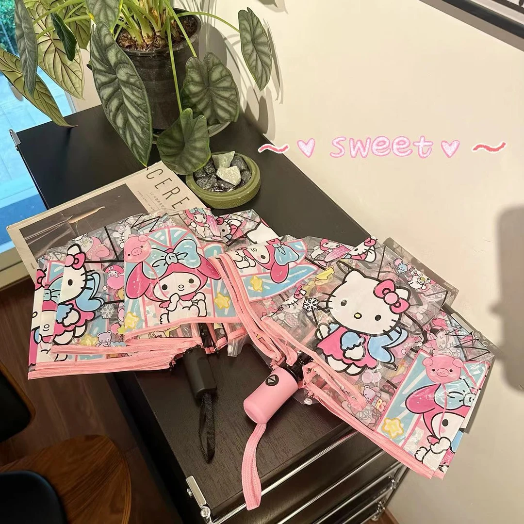 【重生】卡通kt美乐蒂粉红雨伞手动雨伞PVC透明雨伞ins饰品