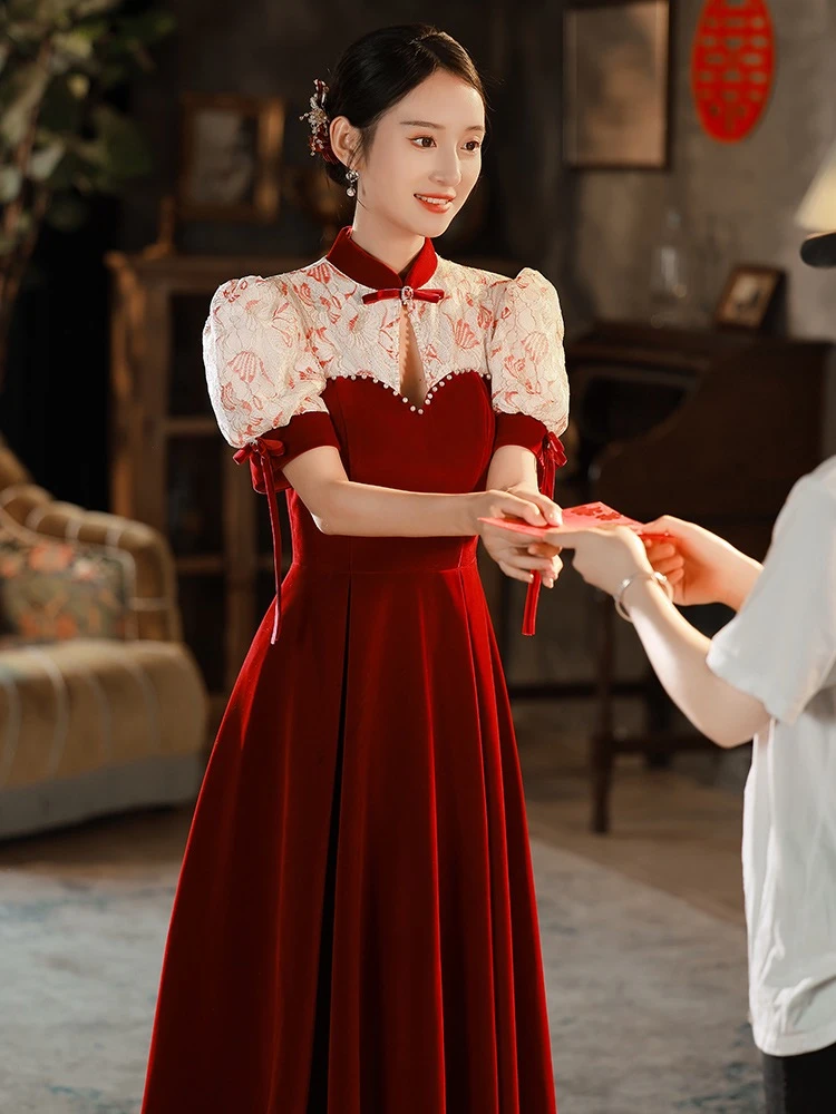 敬酒服新娘2024款气质礼服晚装高级红色订婚回门小个子连衣裙