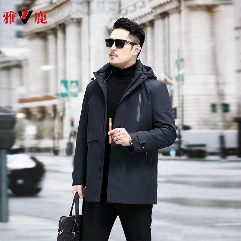 白鸭绒羽绒服休闲时尚加厚男士羽绒服爸爸羽绒服男新款冬季长款